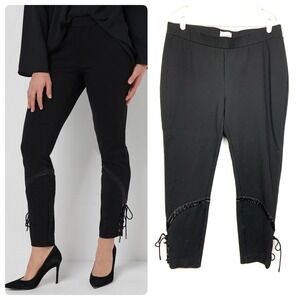 Haute Hippie Sz Large Black Satin Lace Up Ankle Pull On Ponte Knit Pants